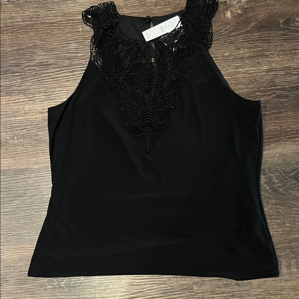 White House Black Market Black Lace Detail Blouse